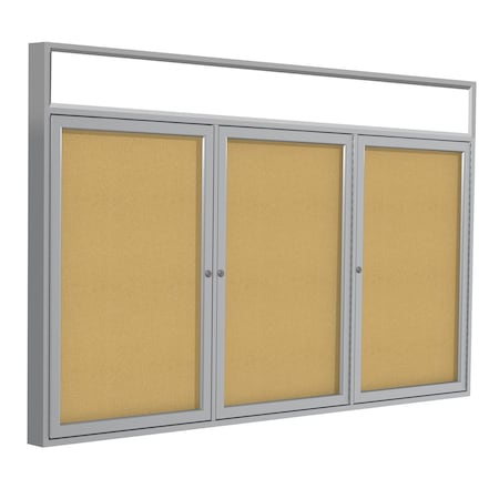 Ghent Enclosed Bulletin Board, 3 Door, Cork, Hdlnr Frm, 3 ft H x 6 ft W, Natural PAK8